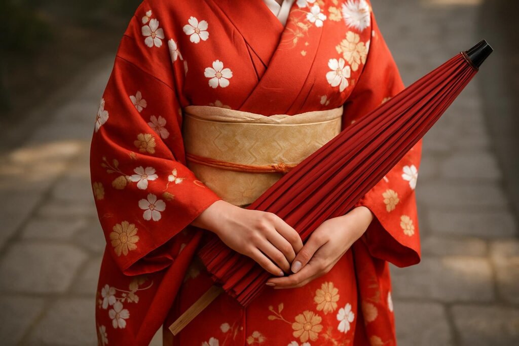 赤い着物と和傘