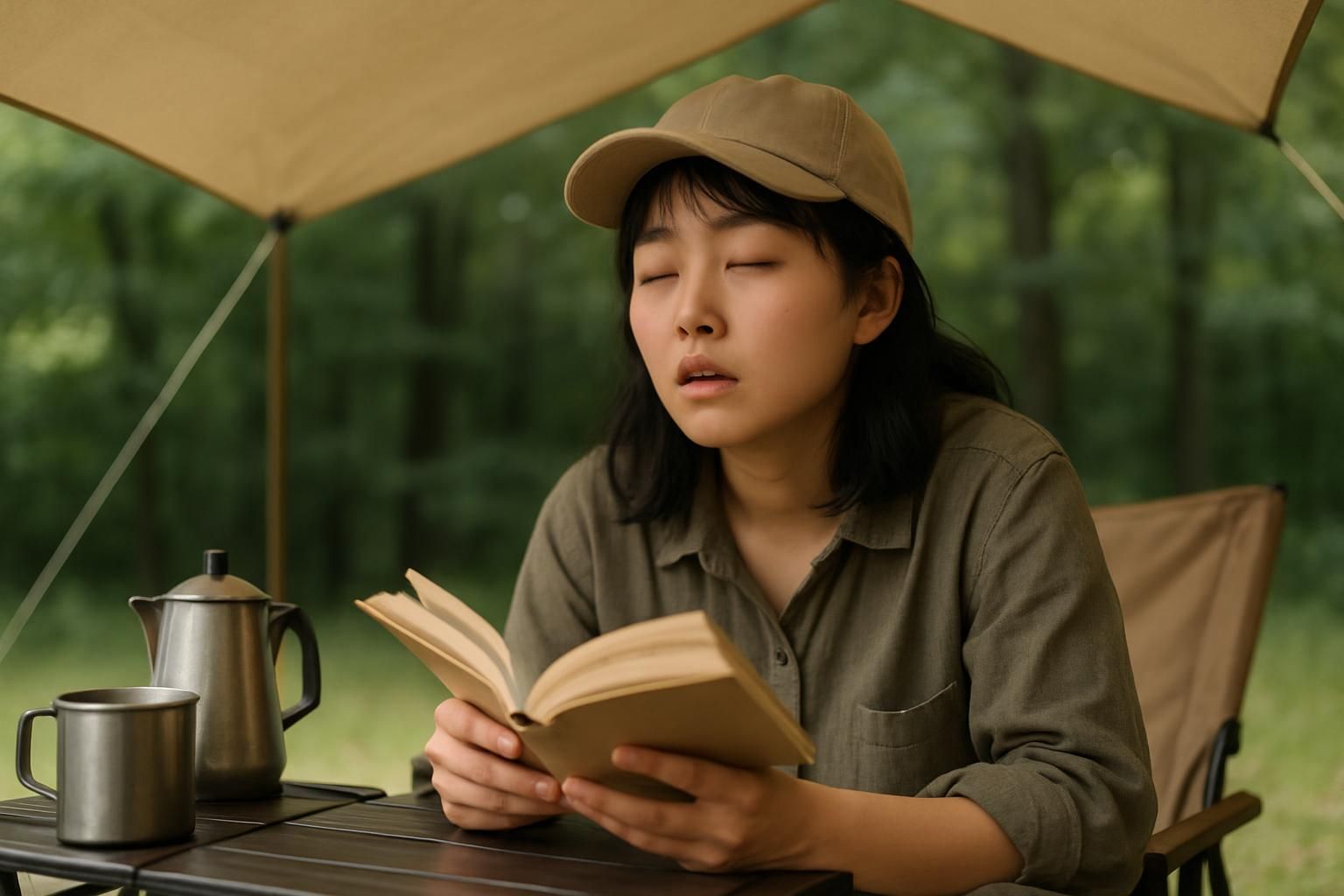本を読みながら眠くなっている様子