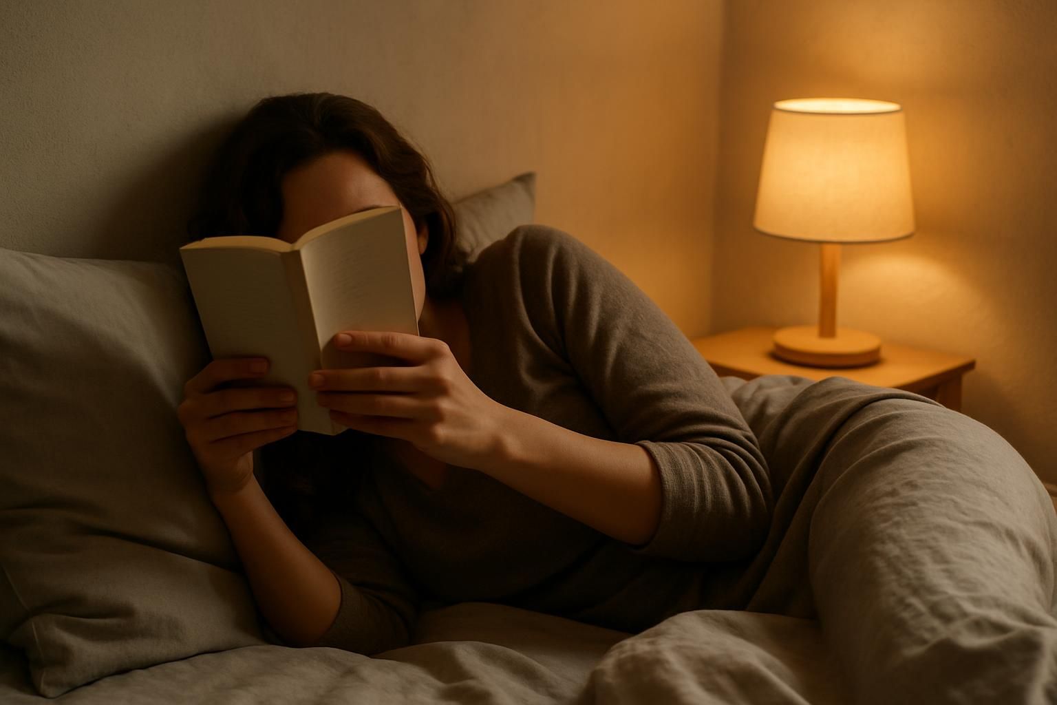 ベッドで本を読む女性