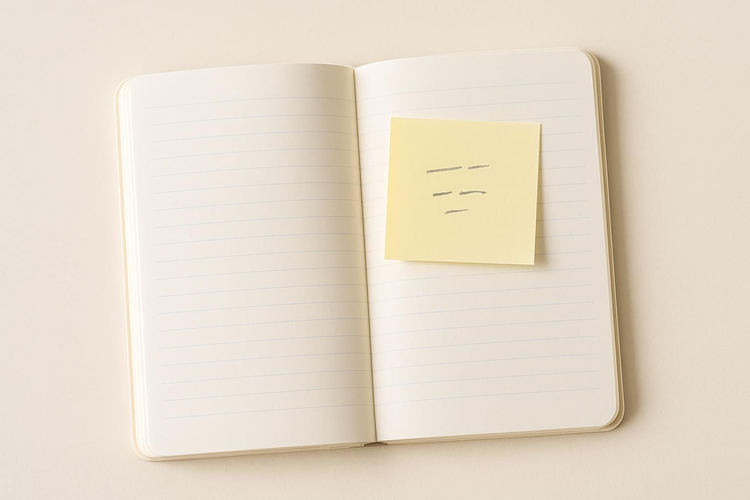 短いメモ書きの付箋が貼られた開いたノート