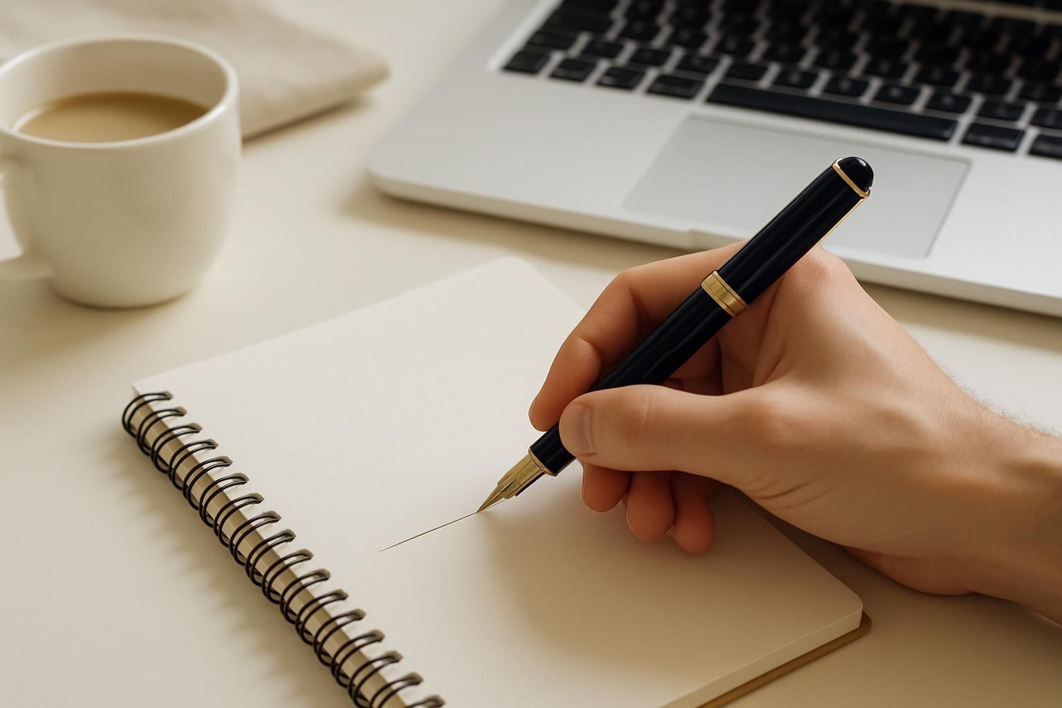 万年筆で見出しを書き始める手元